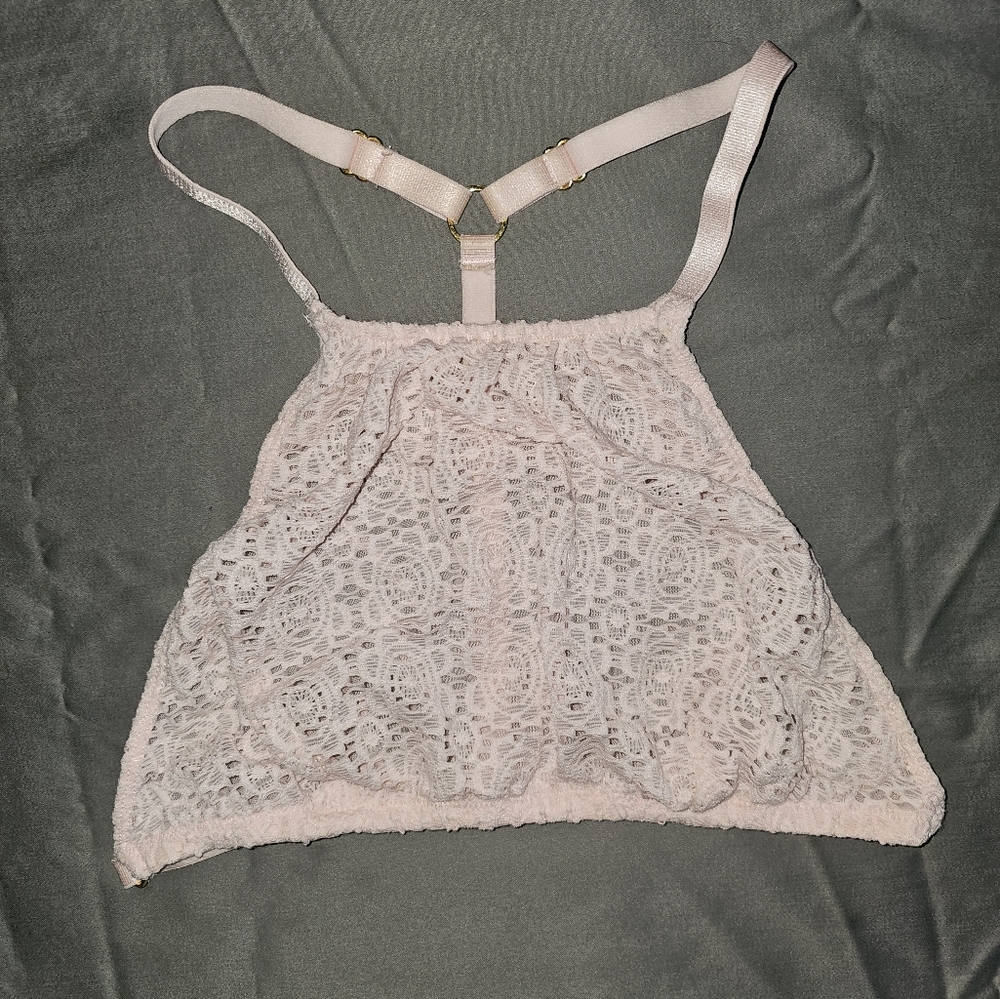 Free People Intimates High Neck Lace Open Back Bralette Size Medium Pink